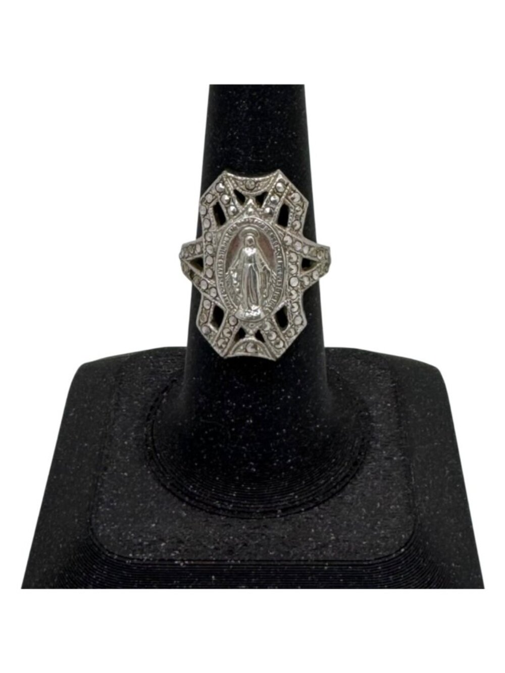 925 Sterling Silver Virgin Mary Ring Our Lady of Guadalupe Marquise Statement